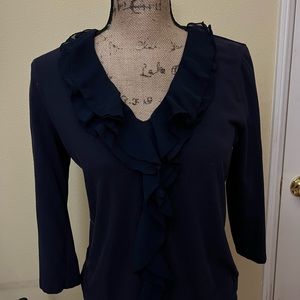 Blue blouse with front ruffle